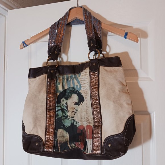 Elvis 30th Anniversary Graphic Print Canvas Tote Bag Large Purse Zip Top - Picture 1 of 11